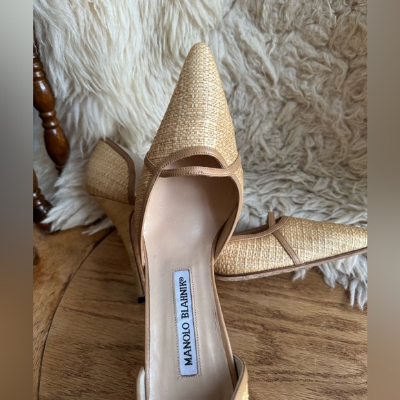 Manolo Blahnik Natural Colour Rattan Wooden Heels size 38.5 - Picture 5 of 10